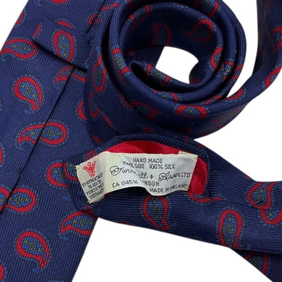 TURNBULL & ASSER Blue/Red Paisley Silk LUXURY Tie HANDMADE ENGLAND - Picture 3 of 4